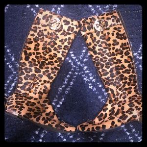 Tory Burch Uma Leopard Haircalf Knee High Boots